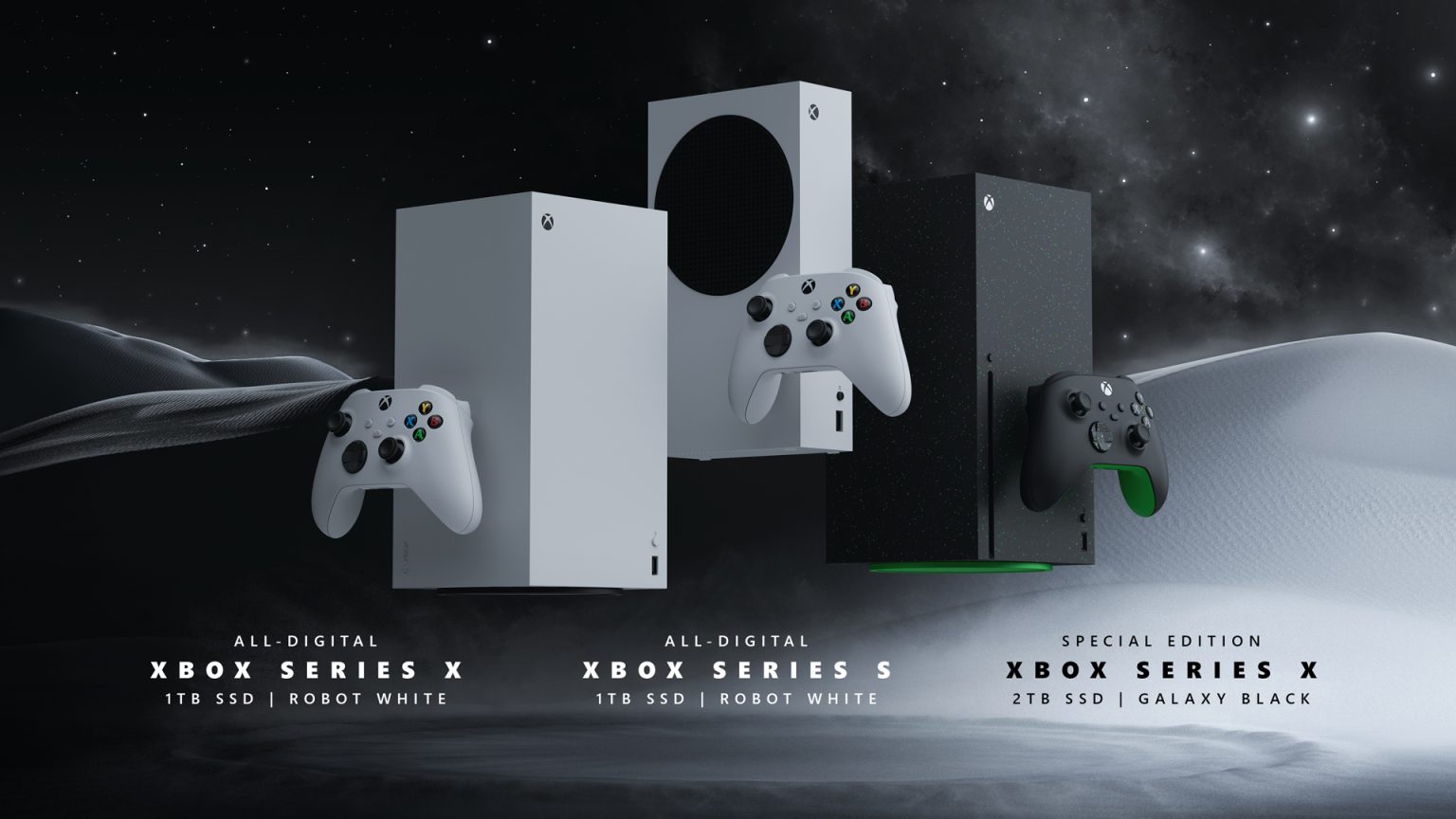 A Microsoft mostrou três novas versões do Xbox: Xbox Series S e Xbox Series X 1 TB na cor Robot White, além do Xbox Series X 2 TB