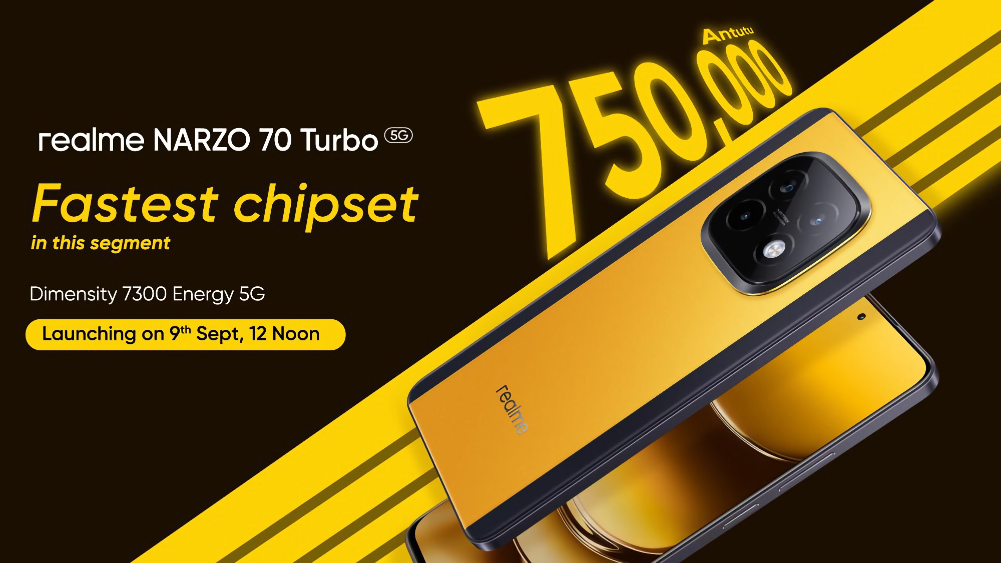 É oficial: realme Narzo 70 Turbo com chip MediaTek Dimensity 7300 Energy será lançado em 9 de setembro